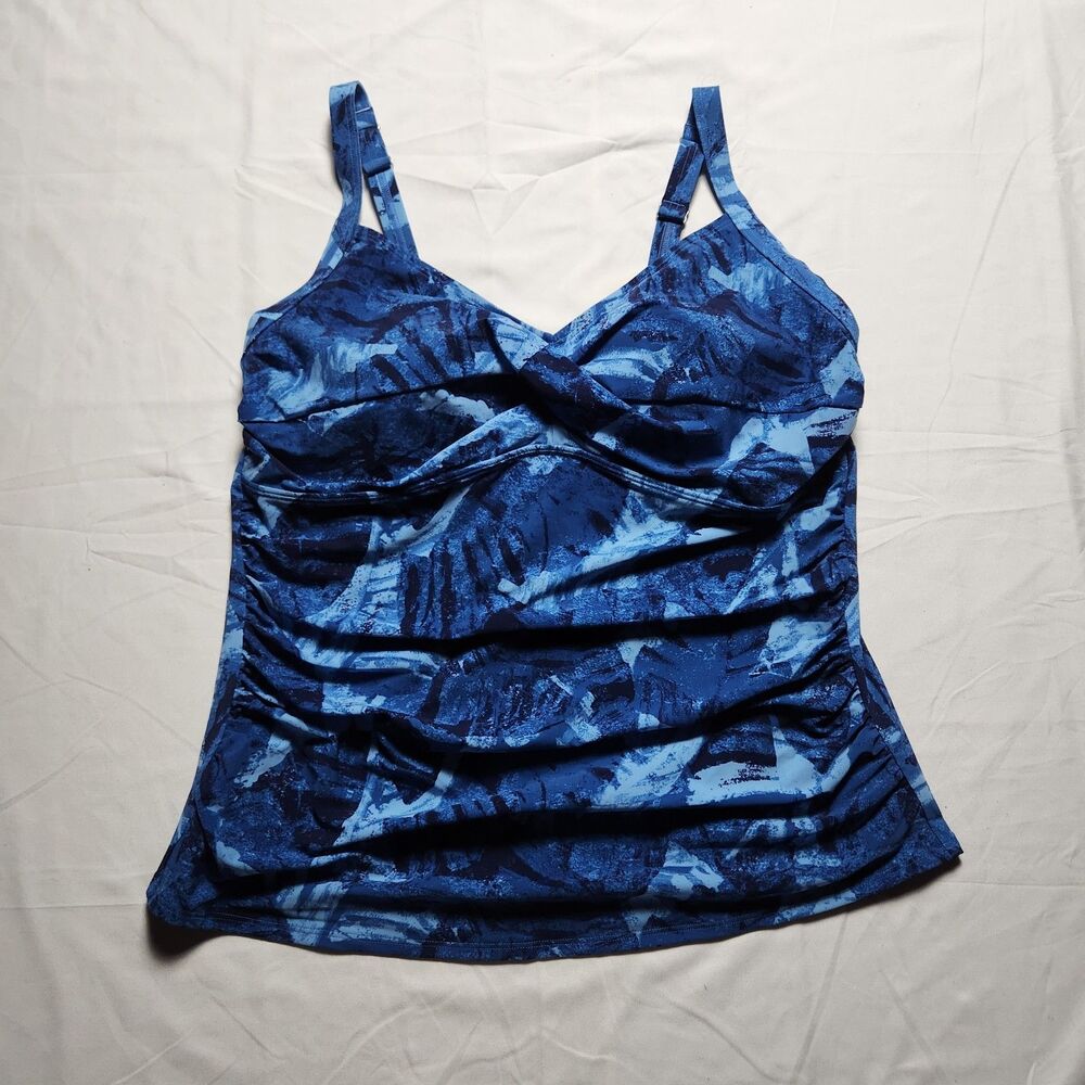 L.L. Bean Womens 18W UPF 50+ Ruched Sides Tankini Blue